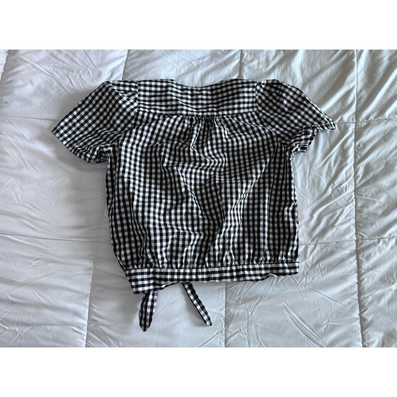 Madewell Flutter Sleeve Side Tie Wrap Top Plaid Checkered Black Size XS Cotton - Picture 9 of 10